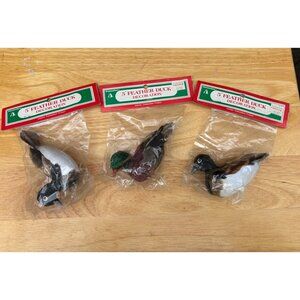 Lot of 3 Vintage Commodore Feather Duck Decorations Christmas Ornaments 5" NOS